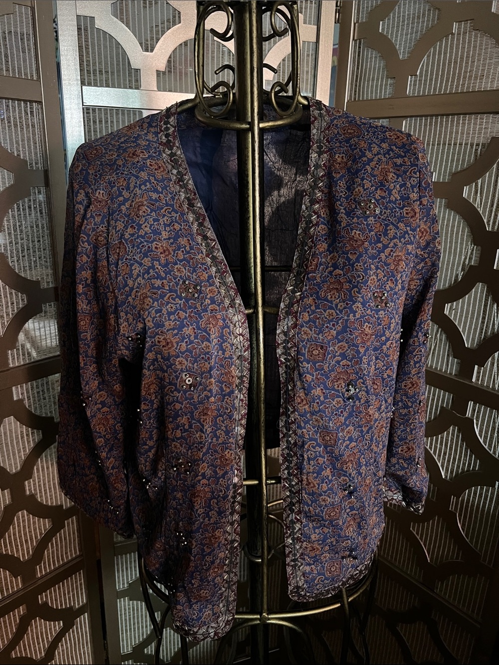 Forever 21 Blue and Brown Floral Embellished Jacket